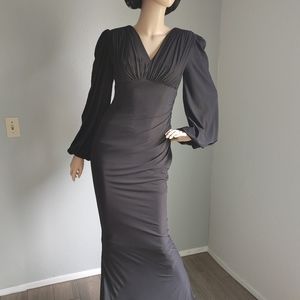 GIA ART DECO GOWN IN BLACK WITH BISHOP SLEEVES | LAURA BYRNES